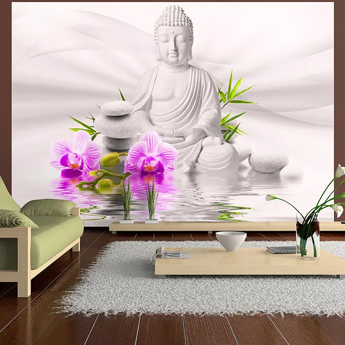 Samolepiaca fototapeta - Buddha and pink orchids
