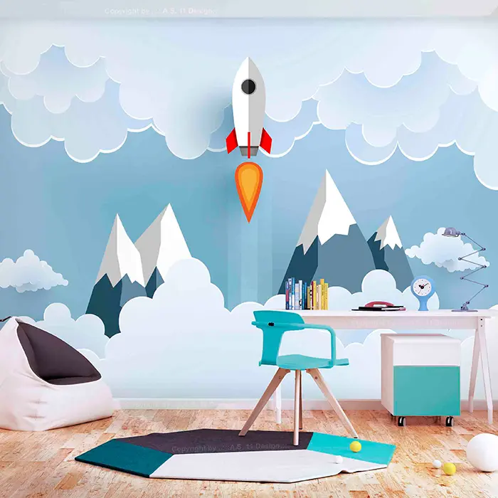 Samolepiaca fototapeta - Rocket in the Clouds