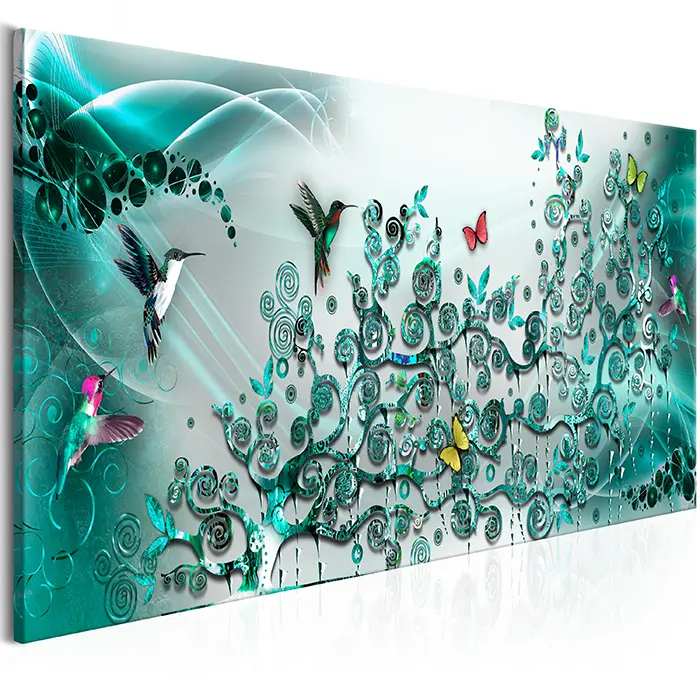 Obraz - Hummingbirds Dance (1 Part) Turquoise Narrow