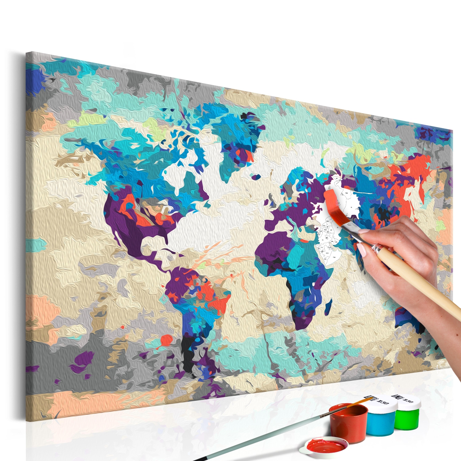 Maľovanie podľa čísiel - World Map (Blue & Red)