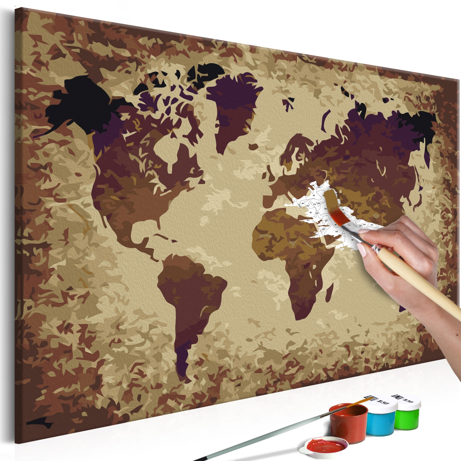 Maľovanie podľa čísiel - World Map (Brown Colours)