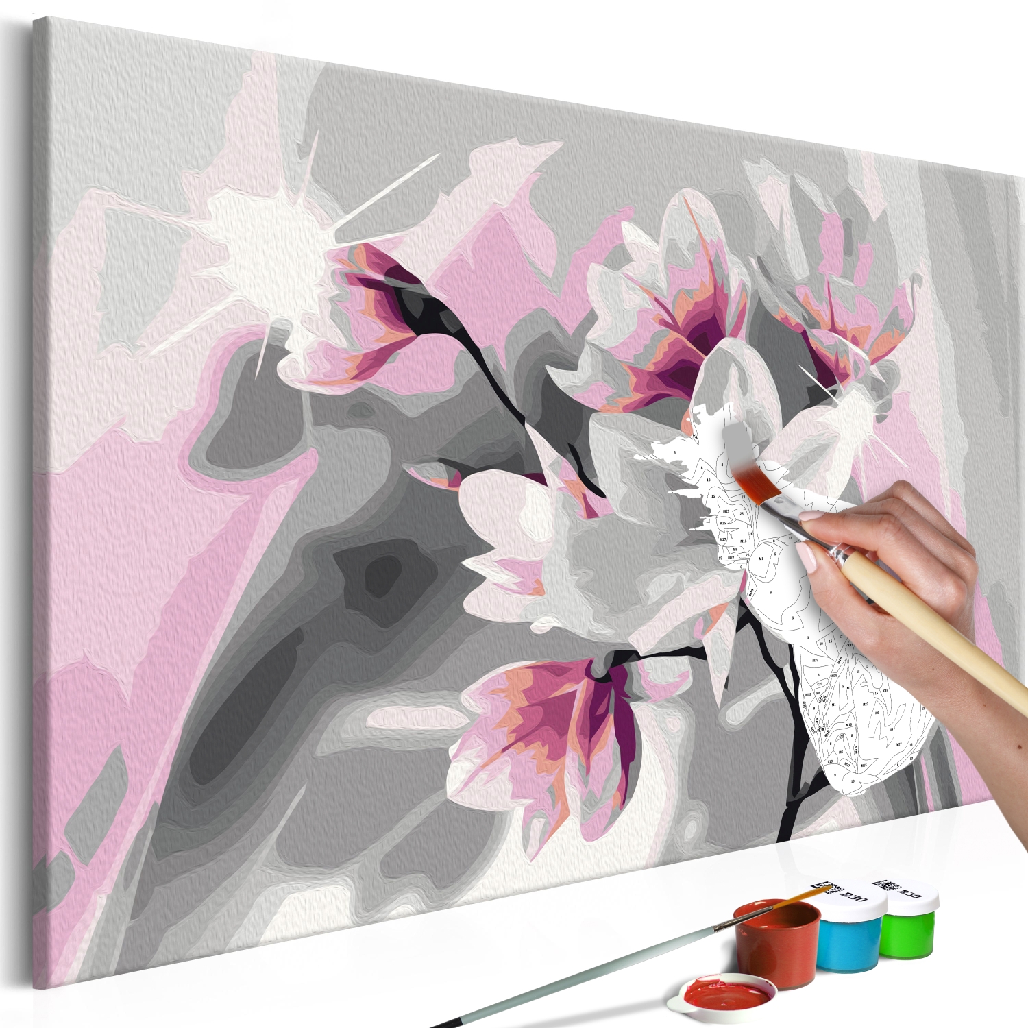 Maľovanie podľa čísiel - Magnolia (Grey Background)
