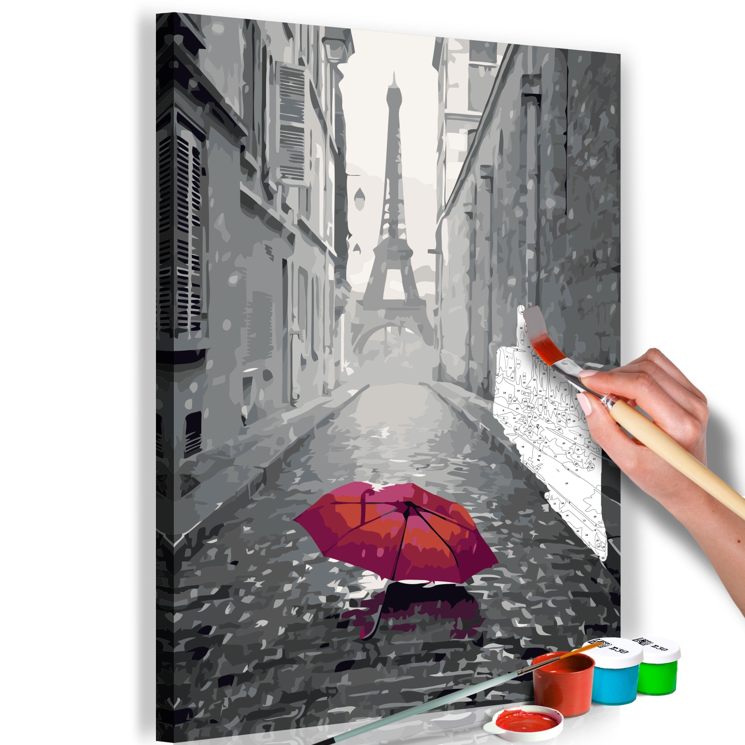 Maľovanie podľa čísiel - Paris (Red Umbrella)