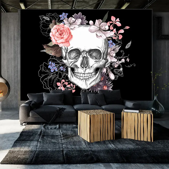 Samolepiaca fototapeta - Skull and Flowers